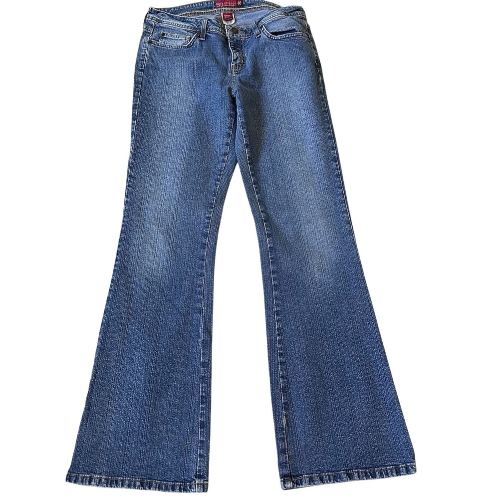 Vtg Y2K So Jeans Sz 9 Blue Low Rise Flare Bootcut Denim Stretch 29 x 31.5